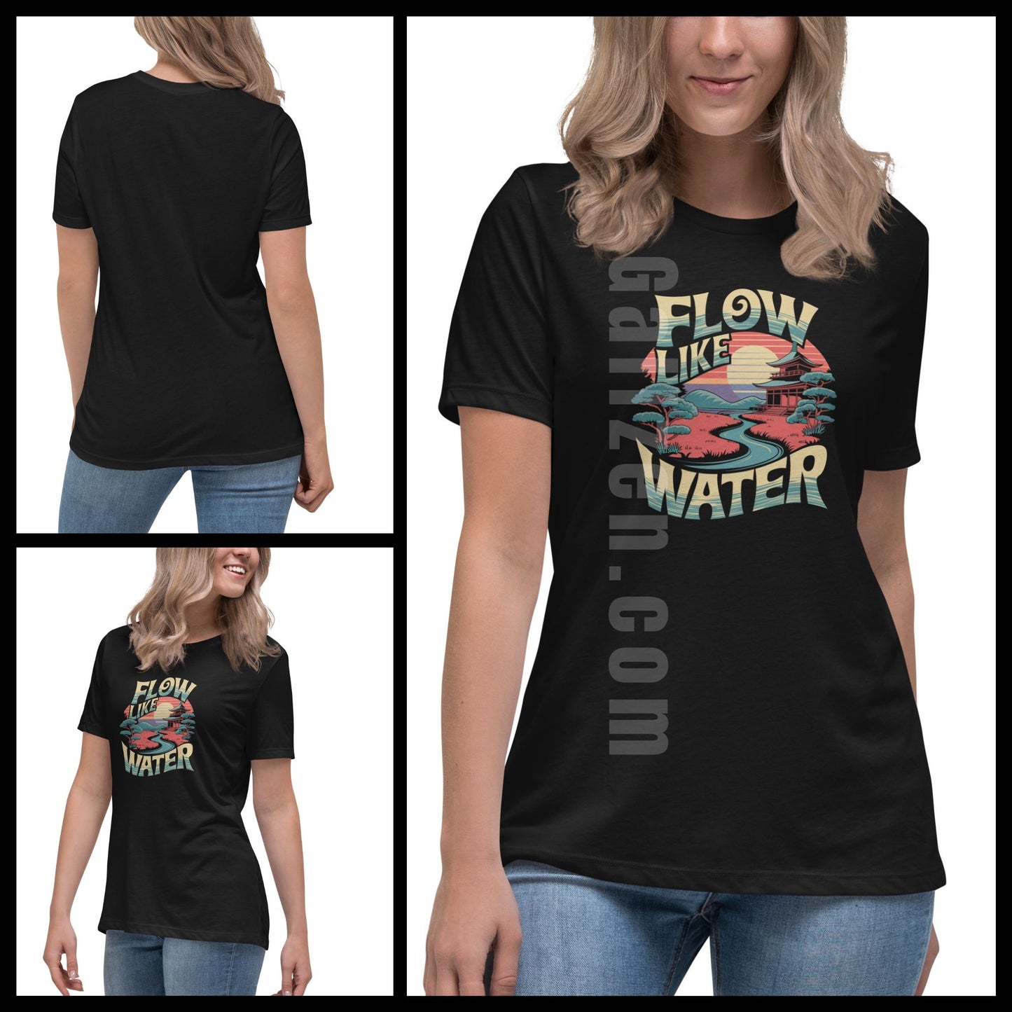 Elegant-black-tee-with-a-spiritual-quote-Flow-Like-Water-blending-art-and-fashion