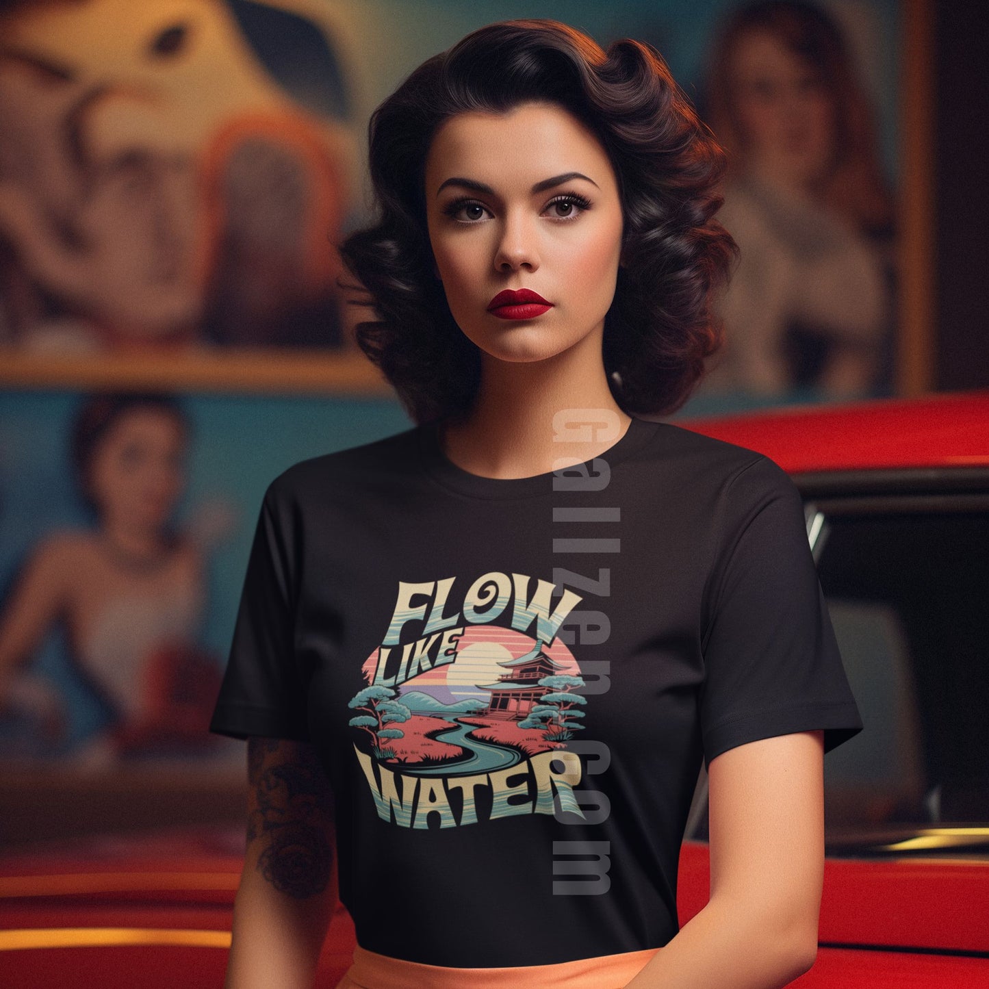 Trendy-black-t-shirt-with-a-motivational-quote-and-a-peaceful-Japanese-inspired-river-scene