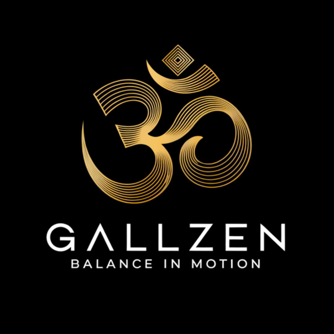 Gold Om symbol with 'GALLZEN' text on a black background