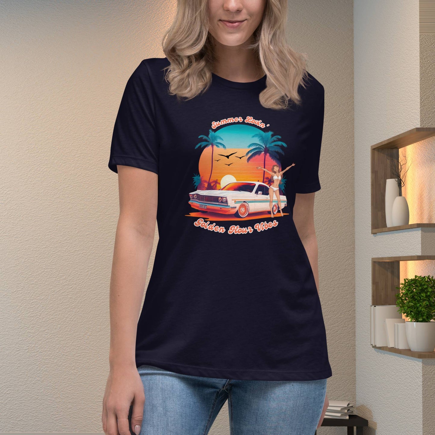 summer-retro-vibe-navy-tee-for-women