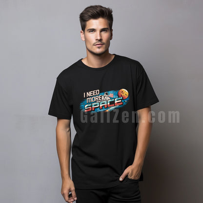 Casual-yet-stylish-a-man-poses-in-a-retro-space-tee-featuring-a-bold-astronaut-print-against-a-minimalist-background