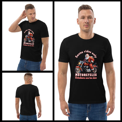 Festive-t-shirt-with-biker-Santa-modeled-by-a-man-against-a-neutral-background-for-product-display