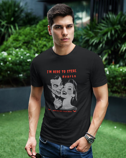 Portrait-of-a-young-man-showcasing-a-black-Halloween-t-shirt-with-vampire-artwork