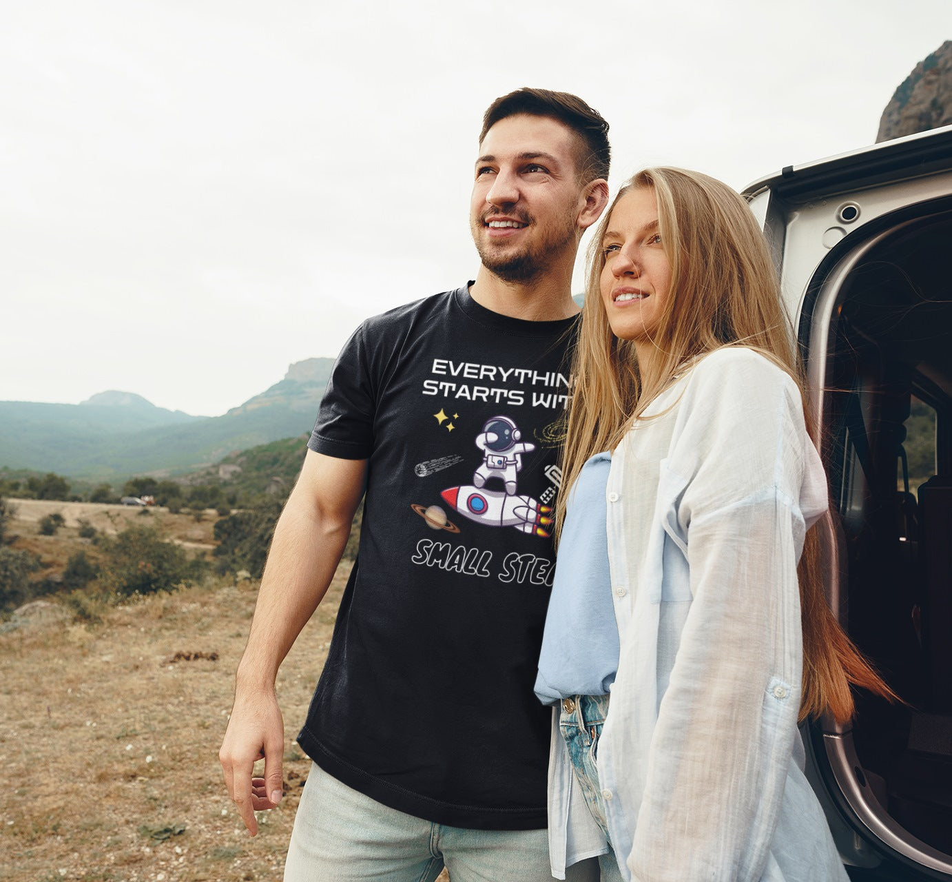 round-neck-inspirational-t-shirt-mockup-featuring-a-happy-bearded-man-with-his-girlfriend-starting-their-relationship-with-small-steps