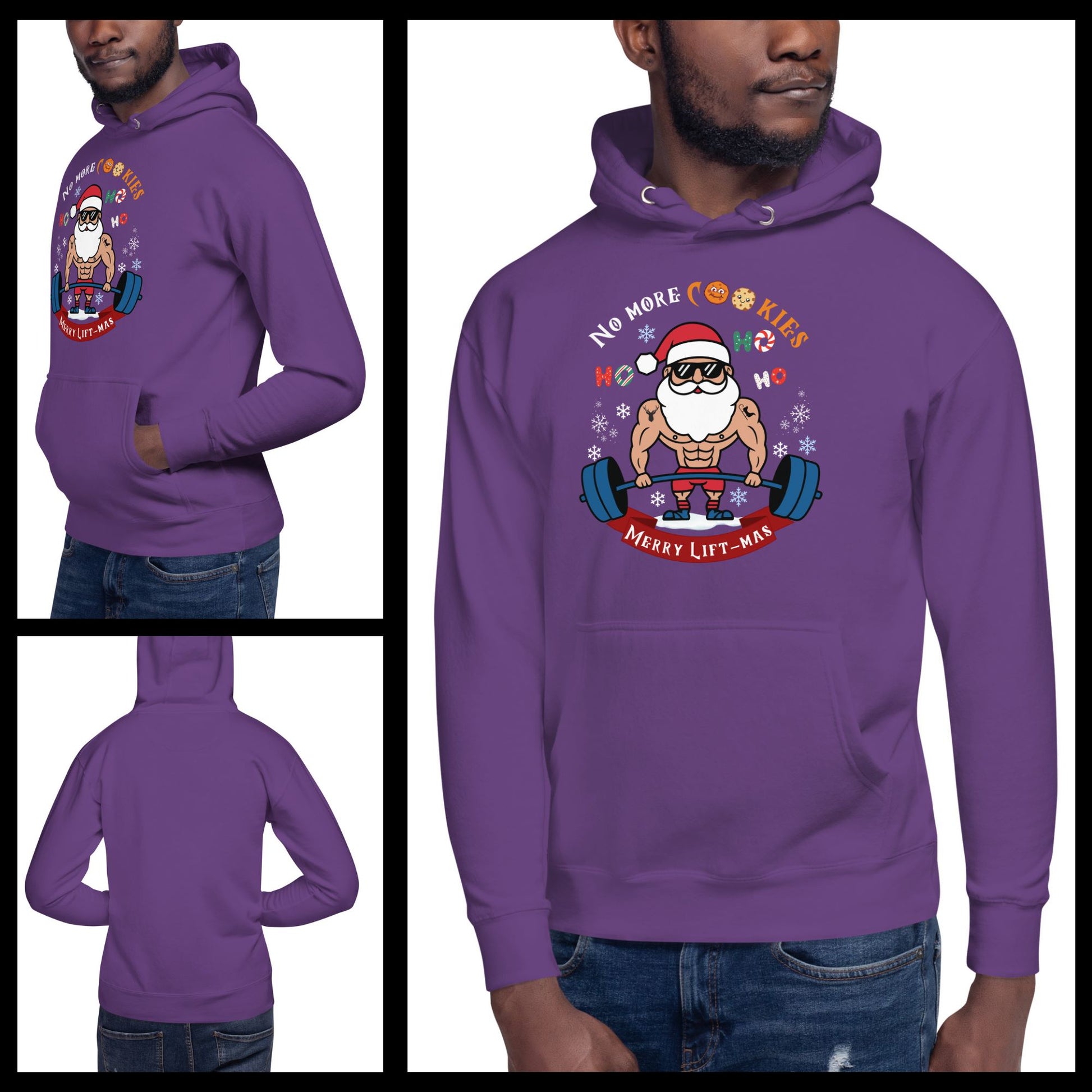 Stylish-purple-hoodie-with-a-muscular-Santa-print-combining-Christmas-cheer-and-gym-vibes-worn-by-a-cheerful-young-man