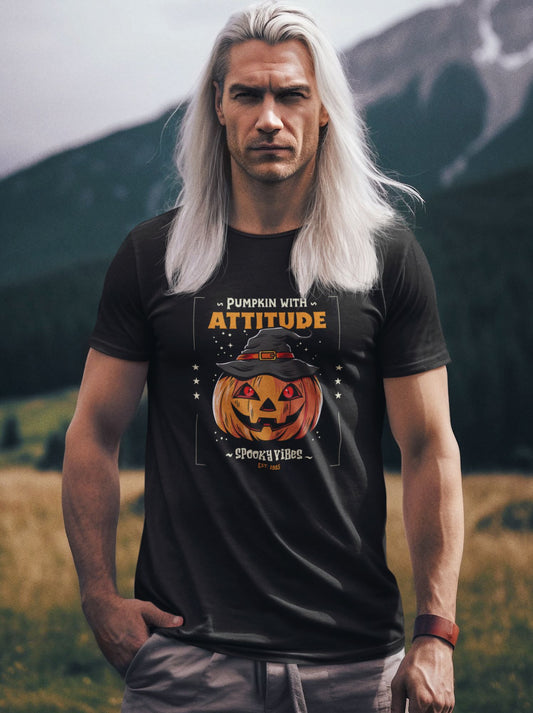 T-shirt-mockup-featuring-man-with-long-white-hair-Halloween-pumpkin-design-and-mountain-landscape