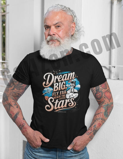 Trendy-black-t-shirt-for-space-lovers-Dream-Big-print