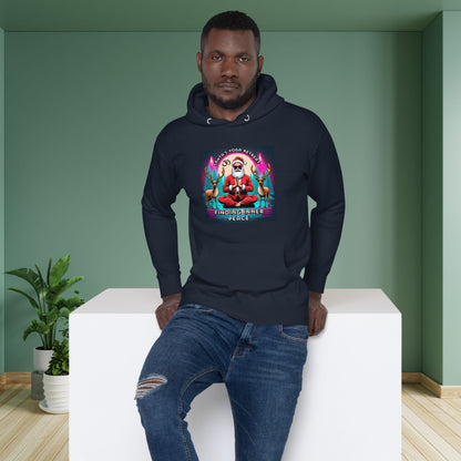 Young-African-American-man-modeling-a-navy-blazer-hoodie-with-a-colorful-Santa-yoga-print-in-a-studio-setting