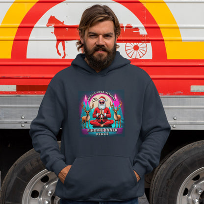 bearded-man-wearing-a-dark-blue-hoodie-with-a-colorful-Santa-yoga-print-standing-in-a-truck-parking-lot