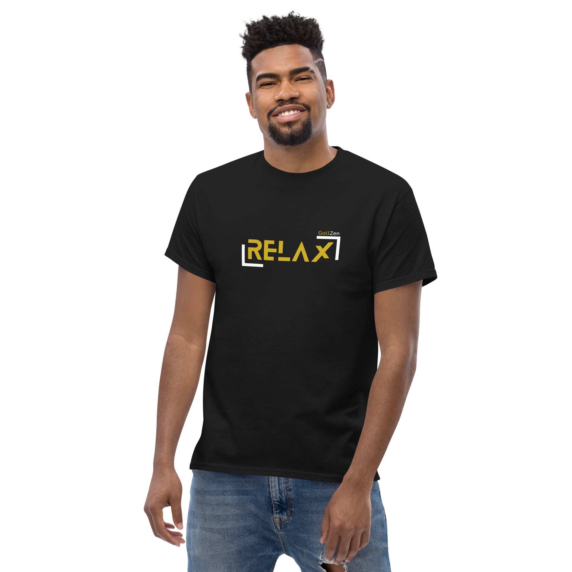 chill-dude-wearing-a-black-t-shirt-printed-with-relax-logo