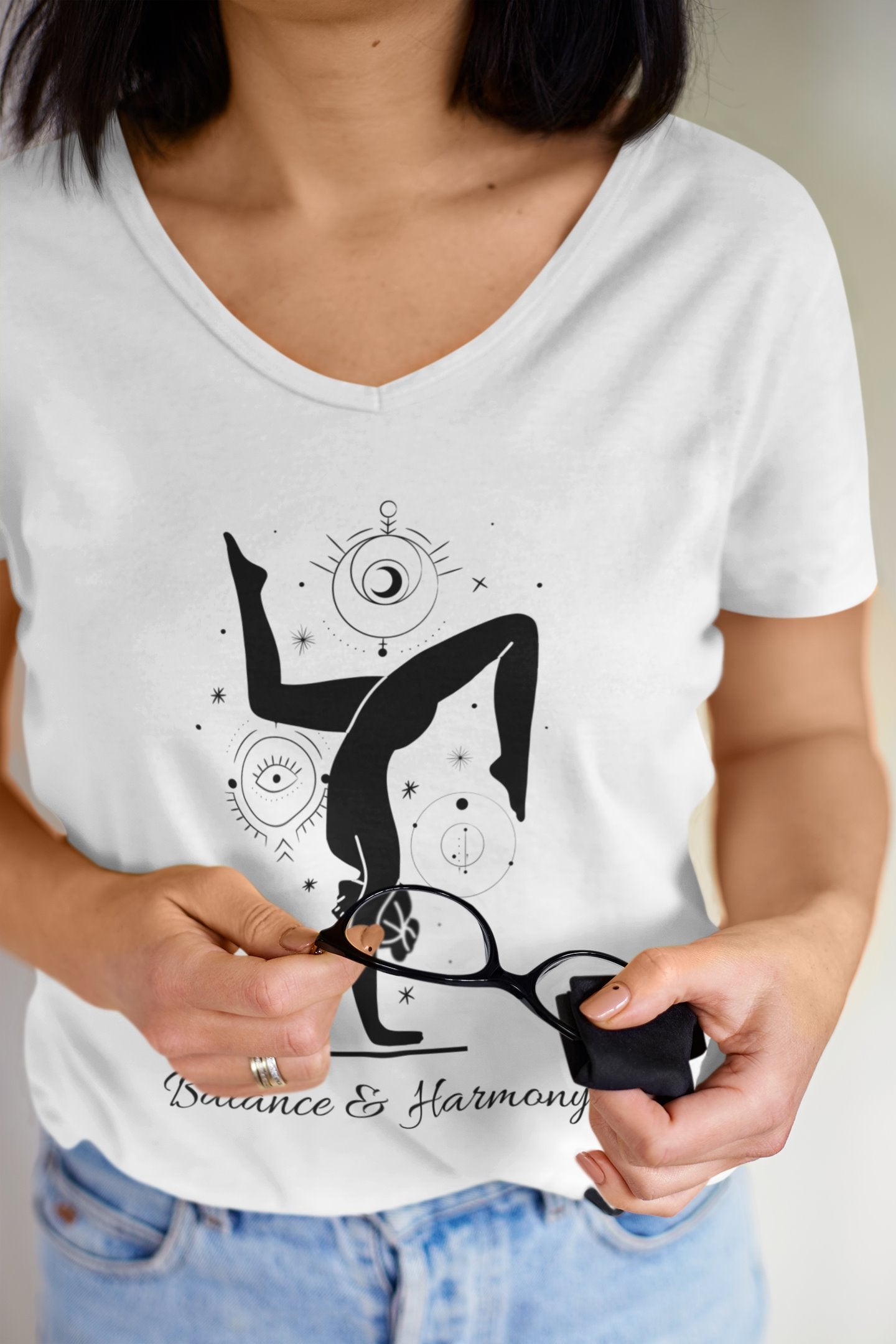 closeup-mockup-of-a-woman-wearing-a-v-neck-white-tee-with-a-minimalistic-yoga-design