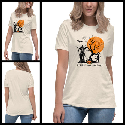 cream-T-shirt-mockup-with-Halloween-witch-design-on-a-blonde-model-in-casual-pose
