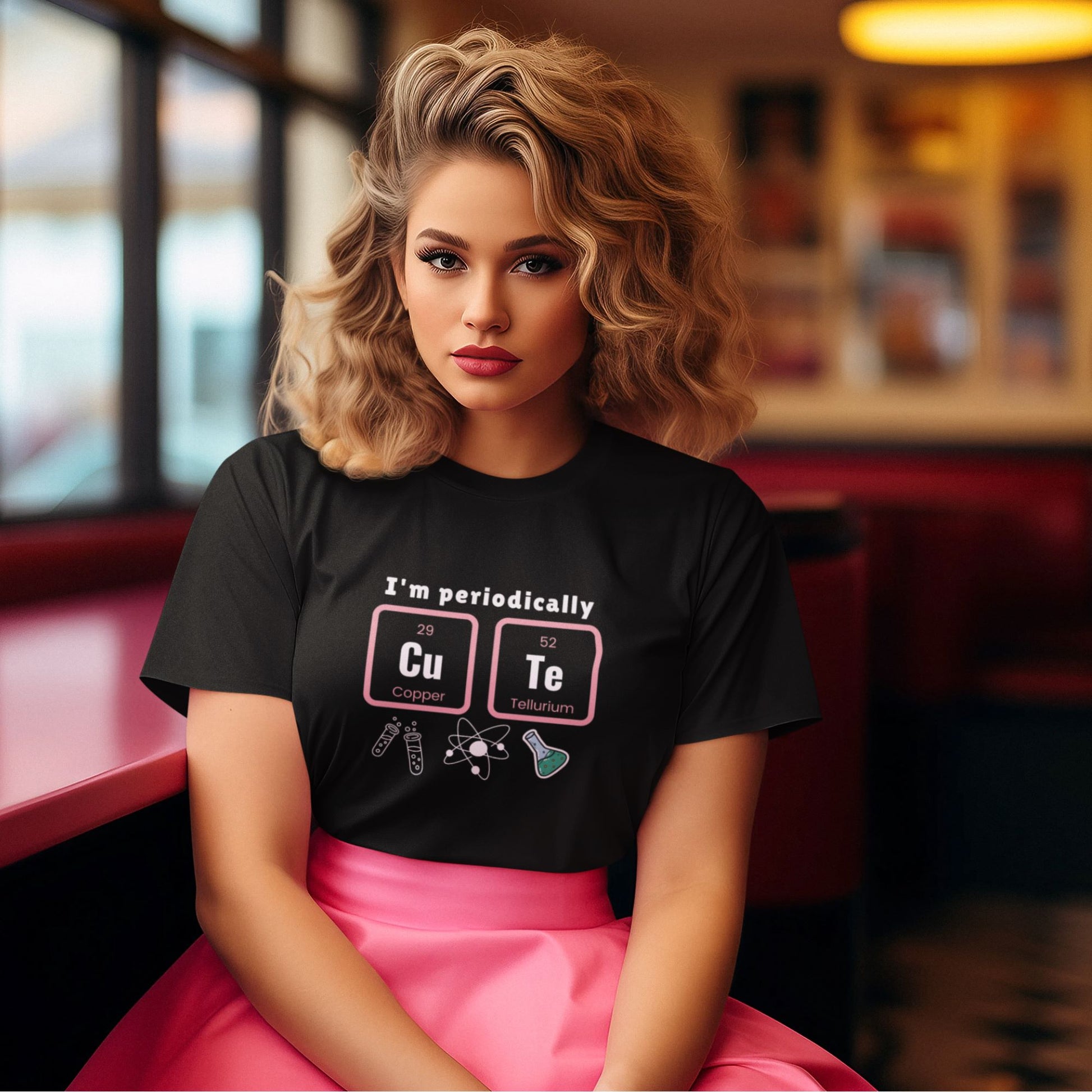 cute-young-woman-in-an-outfit-inspired-by-the-1960s-year-wearing-a-funny-science-t-shirt-combined-with-a-berry-colored-dress