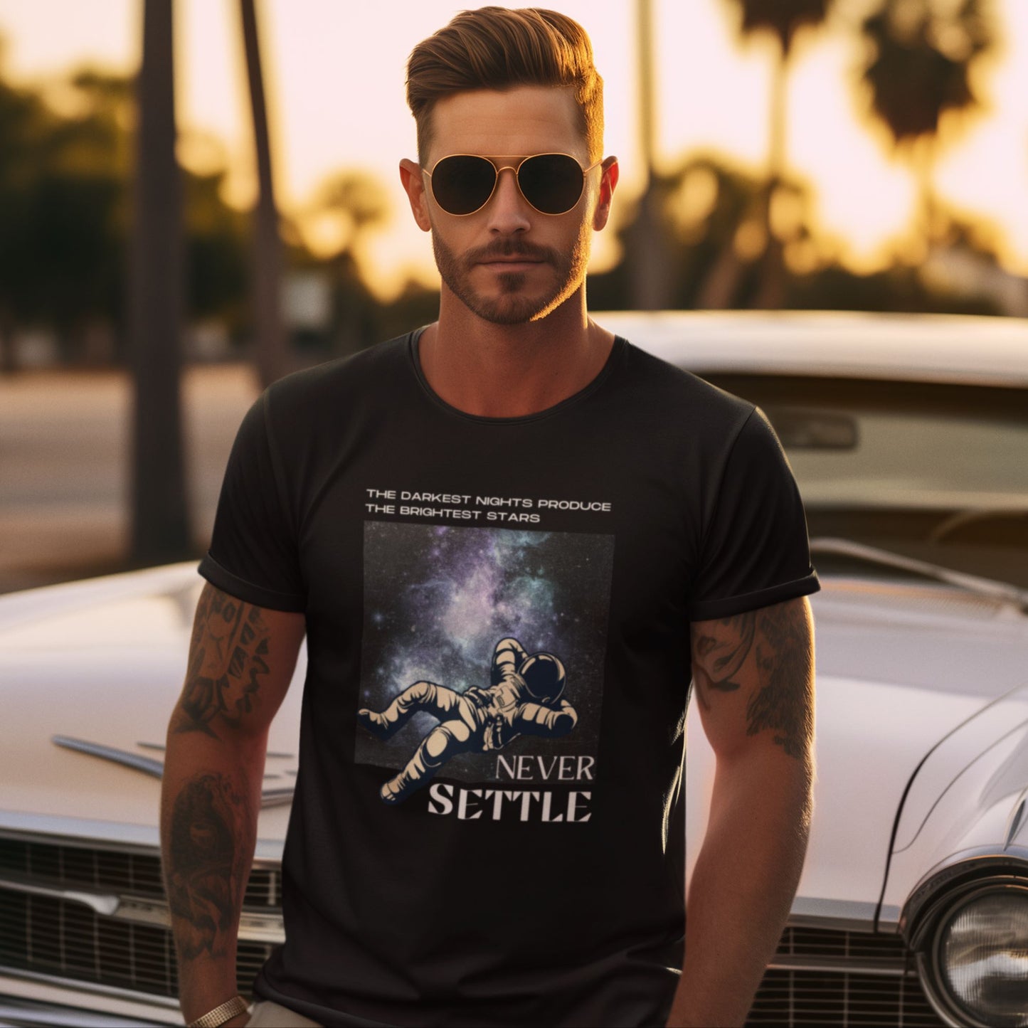 man-inspired-by-a-gta-character-in-black-tee-featuring-Never-Settle-motto