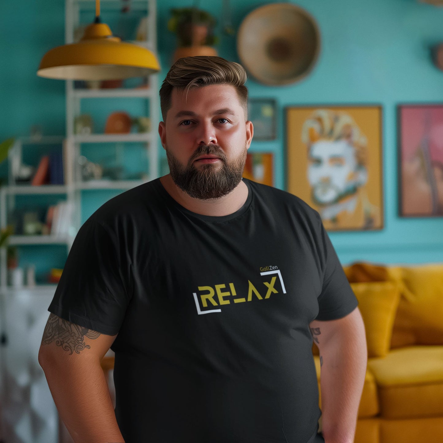 mockup-of-a-bearded-man-wearing-a-plus-size-t-shirt-in-a-retro-decorated-living-room