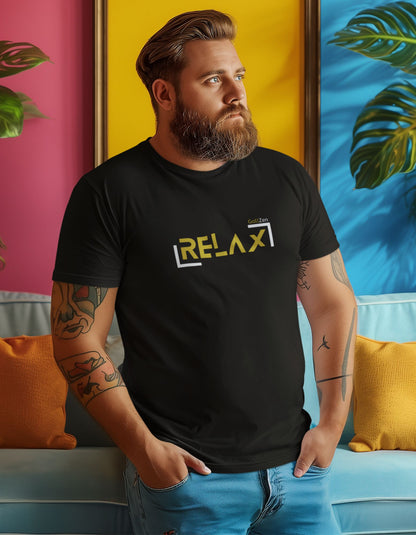 mockup-of-a-bearded-man-with-a-tattooed-arm-wearing-a-black-t-shirt-in-a-modern-living-room