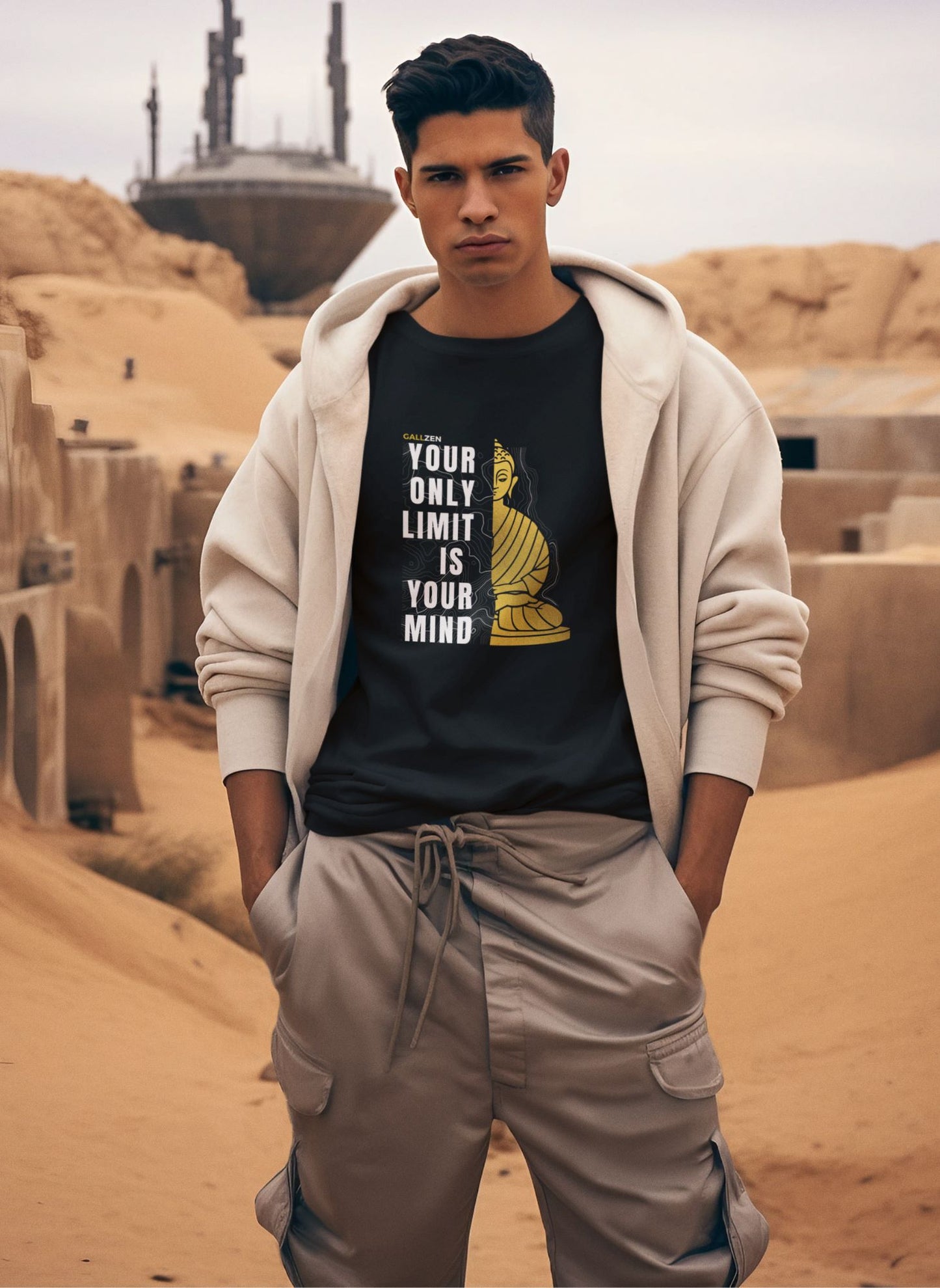 mockup-of-a-man-wearing-a-black-t-shirt-in-a-desert-planet-inspired-by-star-wars