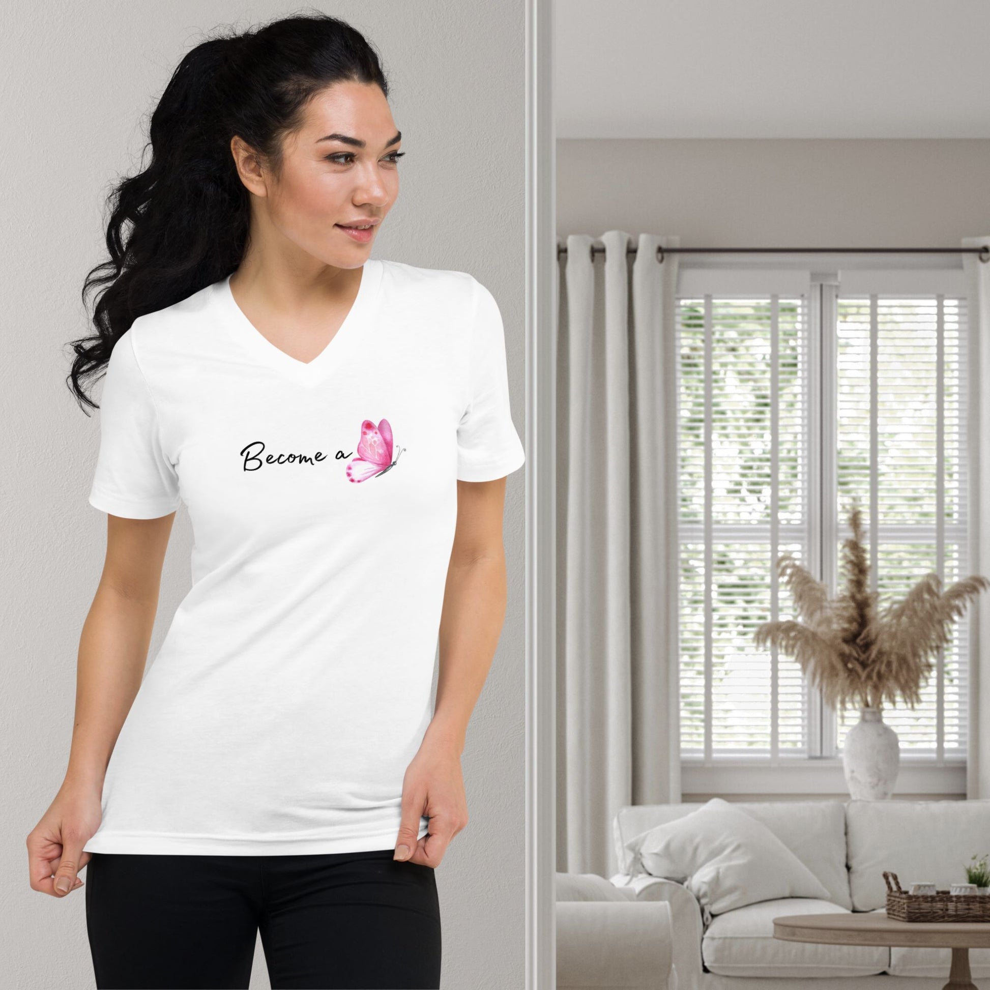 mockup-of-a-smiling-woman-wearing-a-motivational-t-shirt-with-the-tag-line-become-a-butterfly