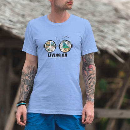 mockup-of-a-tattooed-man-wearing-a-carolina-blue-color-t-shirt-at-the-beach