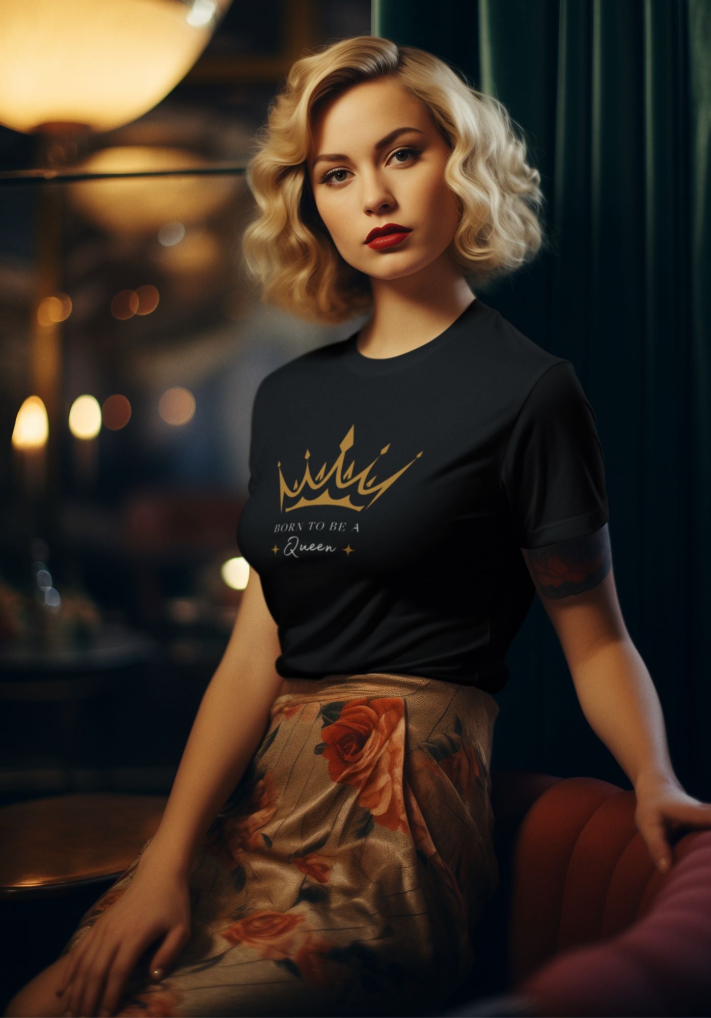 mockup-tee-of-a-woman-in-a-1940s-inspired-outfit-wearing-a-crewneck-black-tee