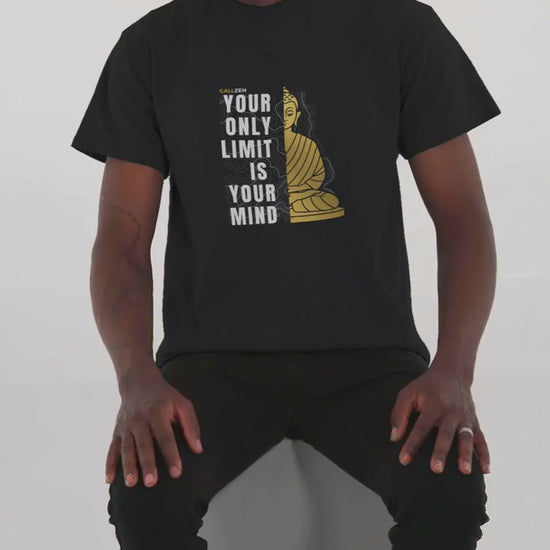 Short-Video-With-A-Male-Model-Wearing-A-Black-T-Shirt-Printed-With-An-Inspirational-Quote-And-Buddha-Design