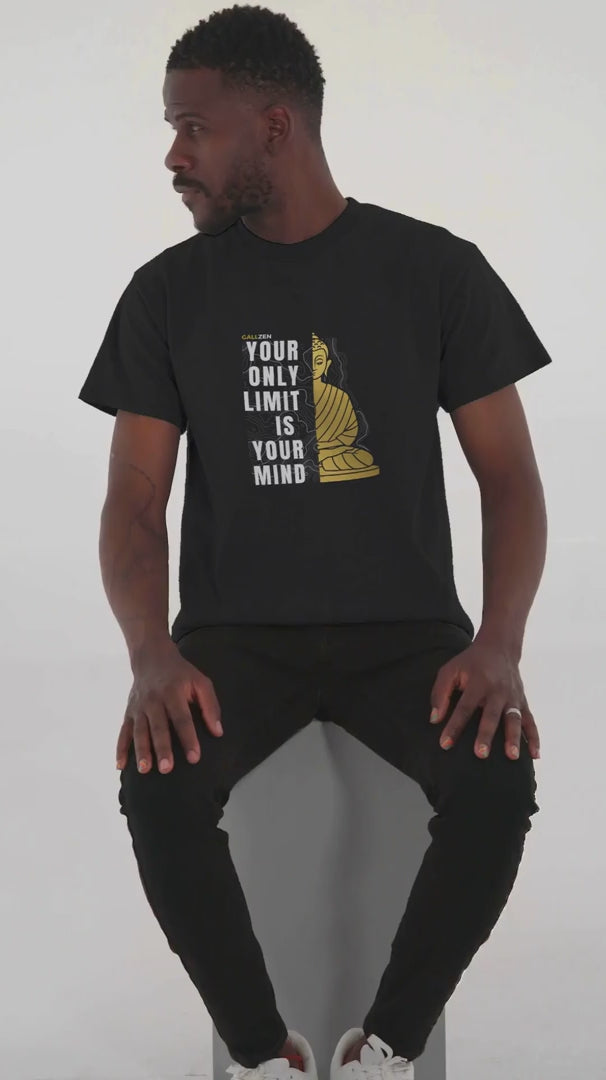 Short-Video-With-A-Male-Model-Wearing-A-Black-T-Shirt-Printed-With-An-Inspirational-Quote-And-Buddha-Design