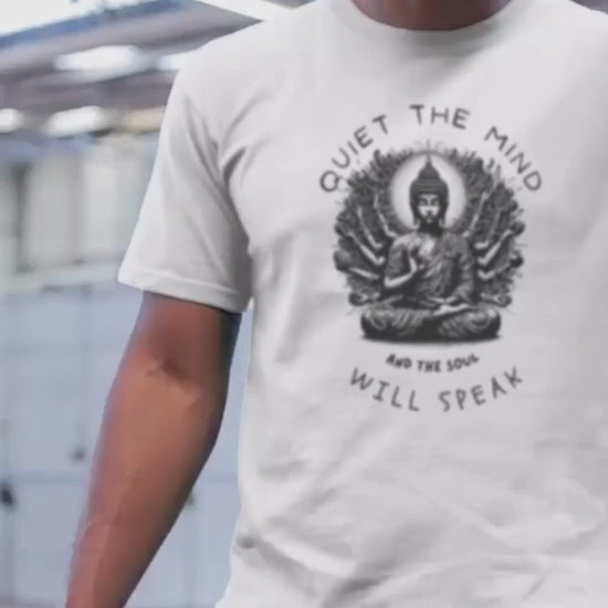 Video-Mockup-Of-A-Middle-Aged-American-Man-Wearing-A-White-Tee-With-Buddha-Meditation-Design-And-The-Inspirational-Message-Quiet-The-Mind-And-The-Soul-Will-Speak