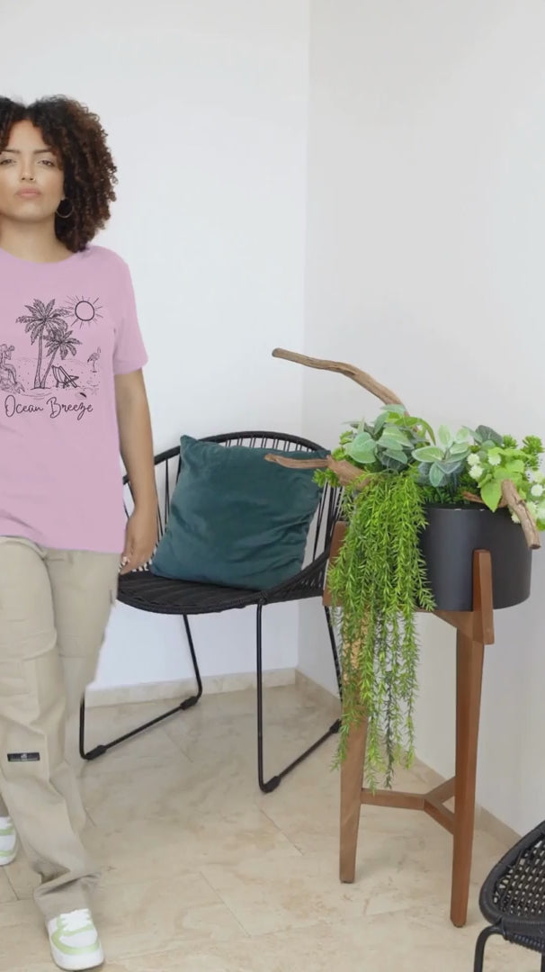 Round-Neck-T-Shirt-Video-Featuring-A-Curly-Haired-Woman-Posing-For-A-Tiktok-Outfit-Challenge