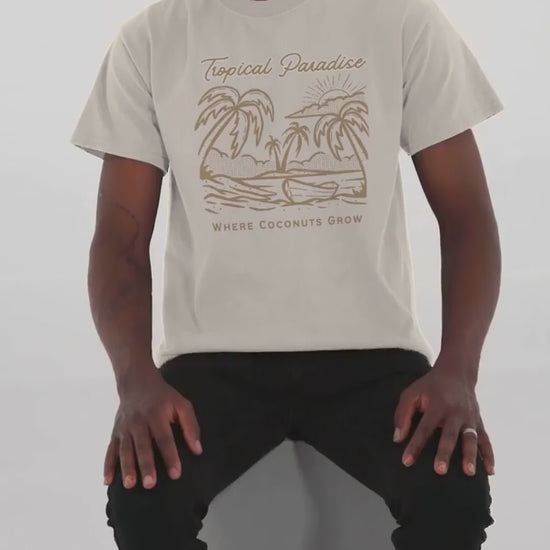 video-of-two-men-wearing-t-shirts-printed-with-tropical-paradise-design-for-the-summer-season