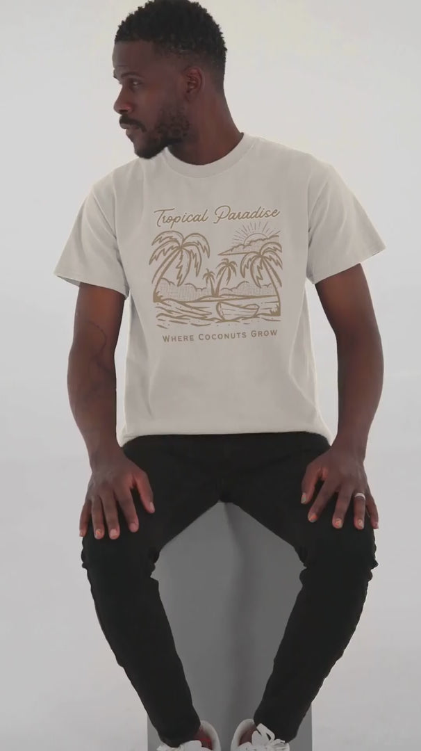 video-of-two-men-wearing-t-shirts-printed-with-tropical-paradise-design-for-the-summer-season