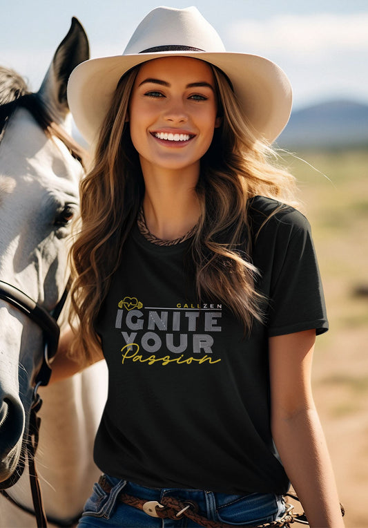 round-neck-black-t-shirt-mockup-of-a-cheerful-woman-posing-next-to-her-white-horse