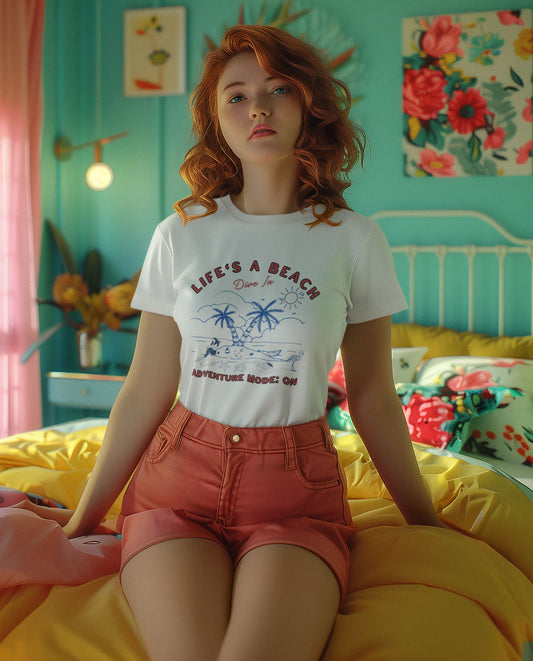 round-neck-t-shirt-mockup-of-a-redhead-woman-posing-in-a-kitsch-styled-room-for-social-media