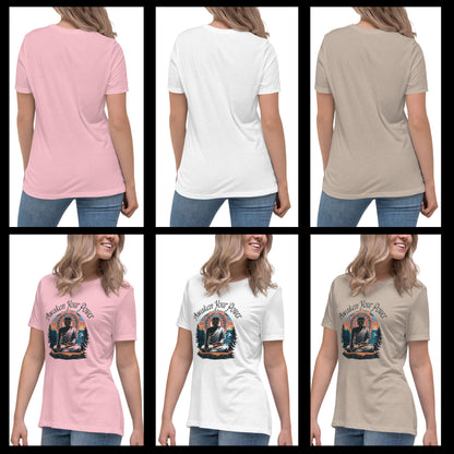 Collage of six women wearing t-shirts in pink, white, and beige with a graphic design on the front.