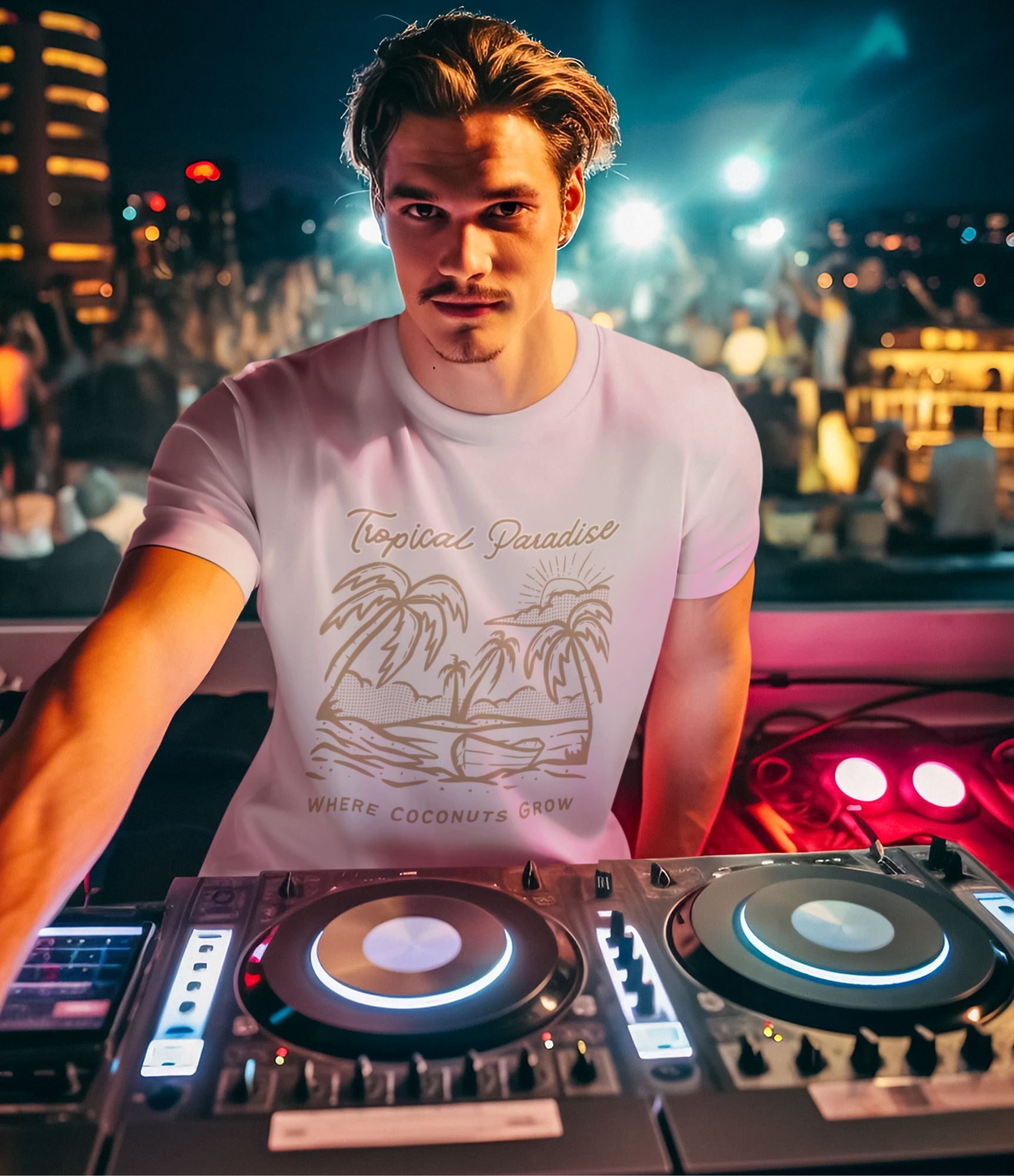 t-shirt-mockup-featuring-a-DJ-mixing-at-a-summer-evening-party-in-Ibiza