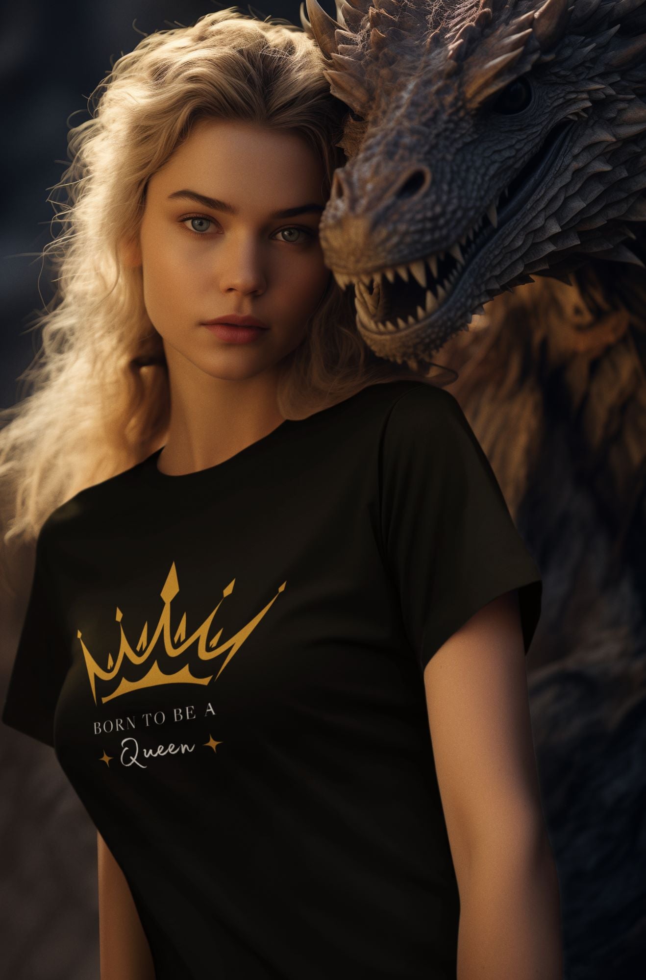 t-shirt-mockup-featuring-a-valyrian-princess-posing-next-to-his-baby-dragon