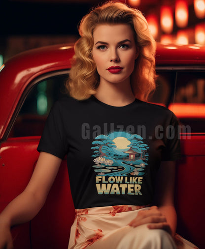 t-shirt-mockup-featuring-a-young-blonde-woman-in-a-50s-inspired-outfit-posing-by-a-classic-car-for-gallzen-brand