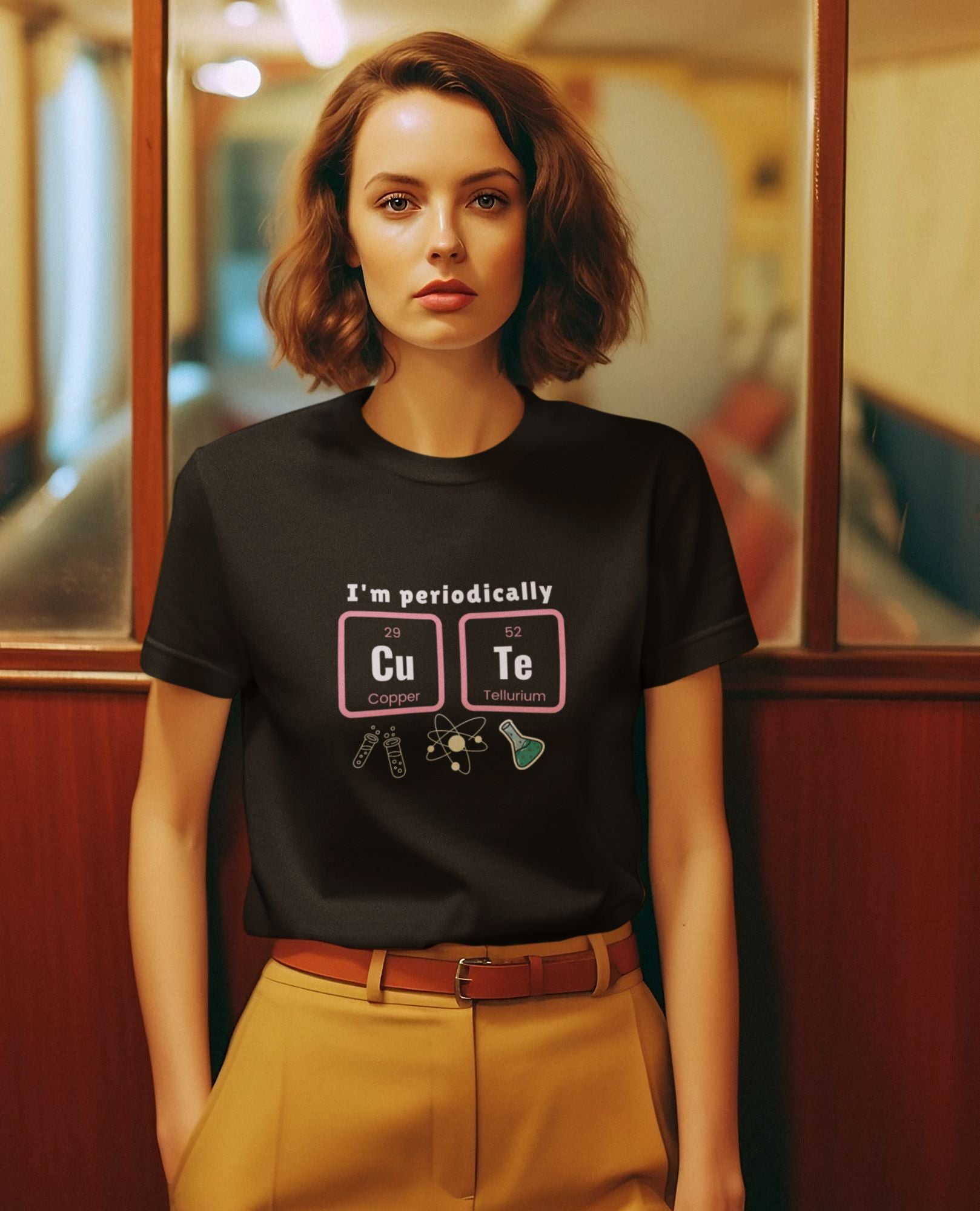 t-shirt-mockup-of-a-woman-in-retro-fashion-style-posing-in-the-corridor-of-a-barcelona-hotel-for-instagram