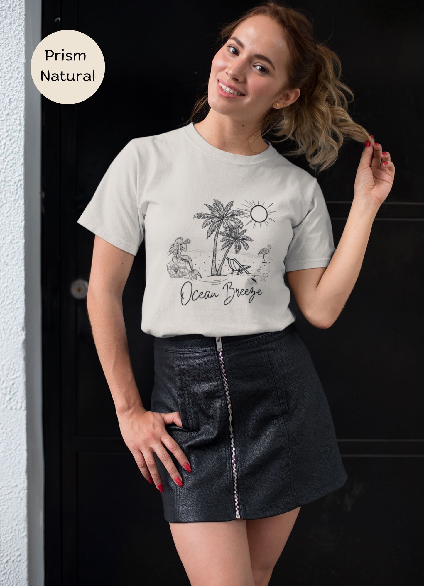 tee-mockup-of-a-girl-with-a-black-leather-skirt-with-zipper-playing-with-her-hair