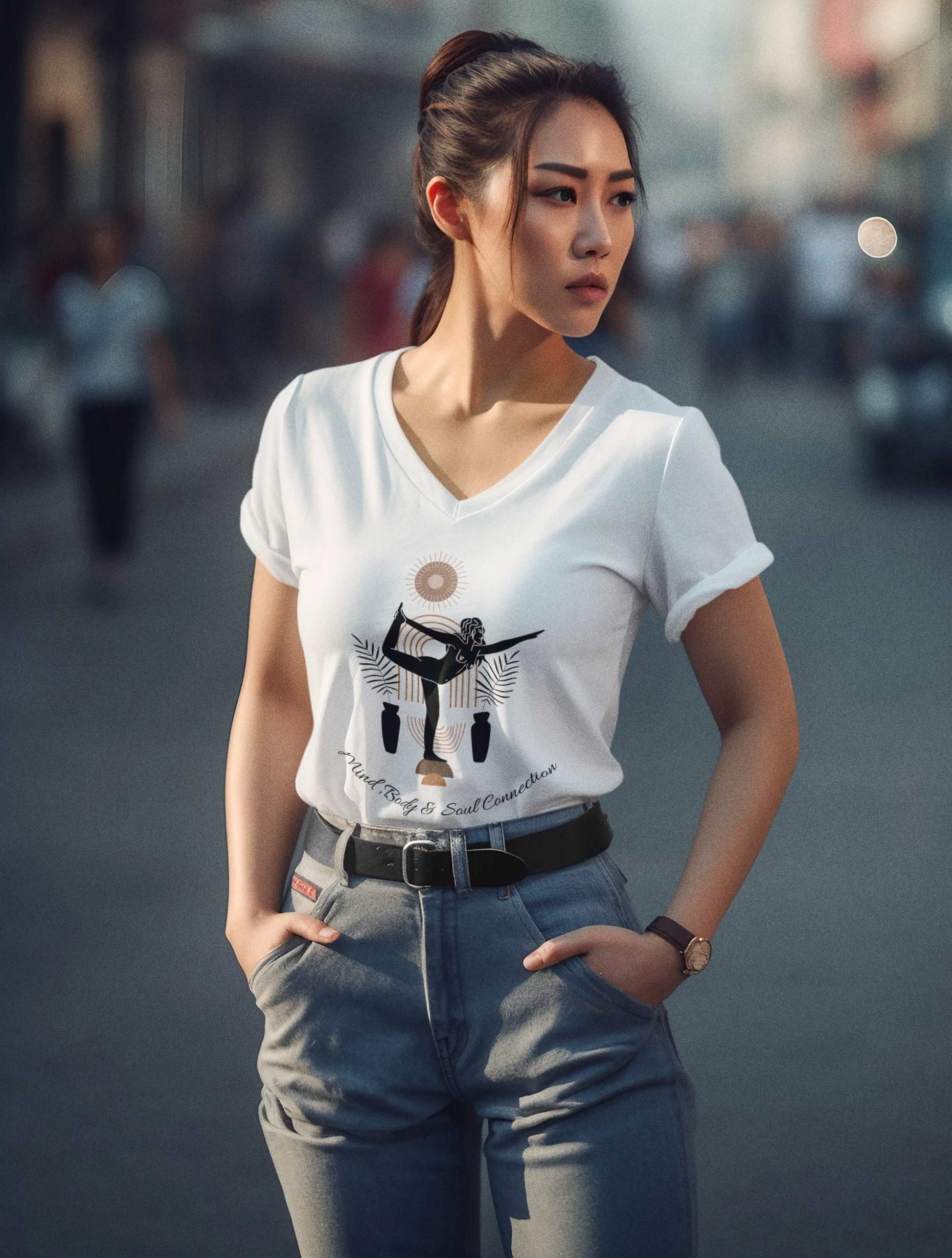 v-neck-t-shirt-mockup-featuring-an-asian-woman-inspired-by-a-street-fighter-character