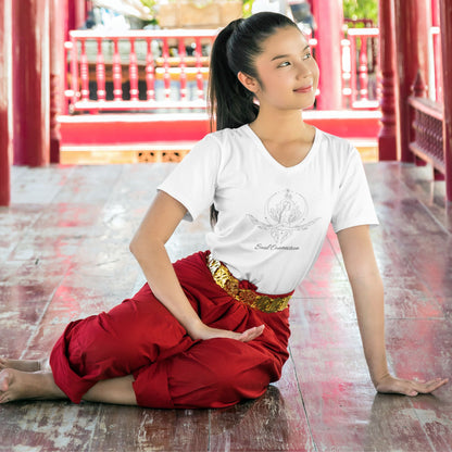 v-neck-t-shirt-mockup-of-a-young-woman-posing-at-a-temple-after-meditation