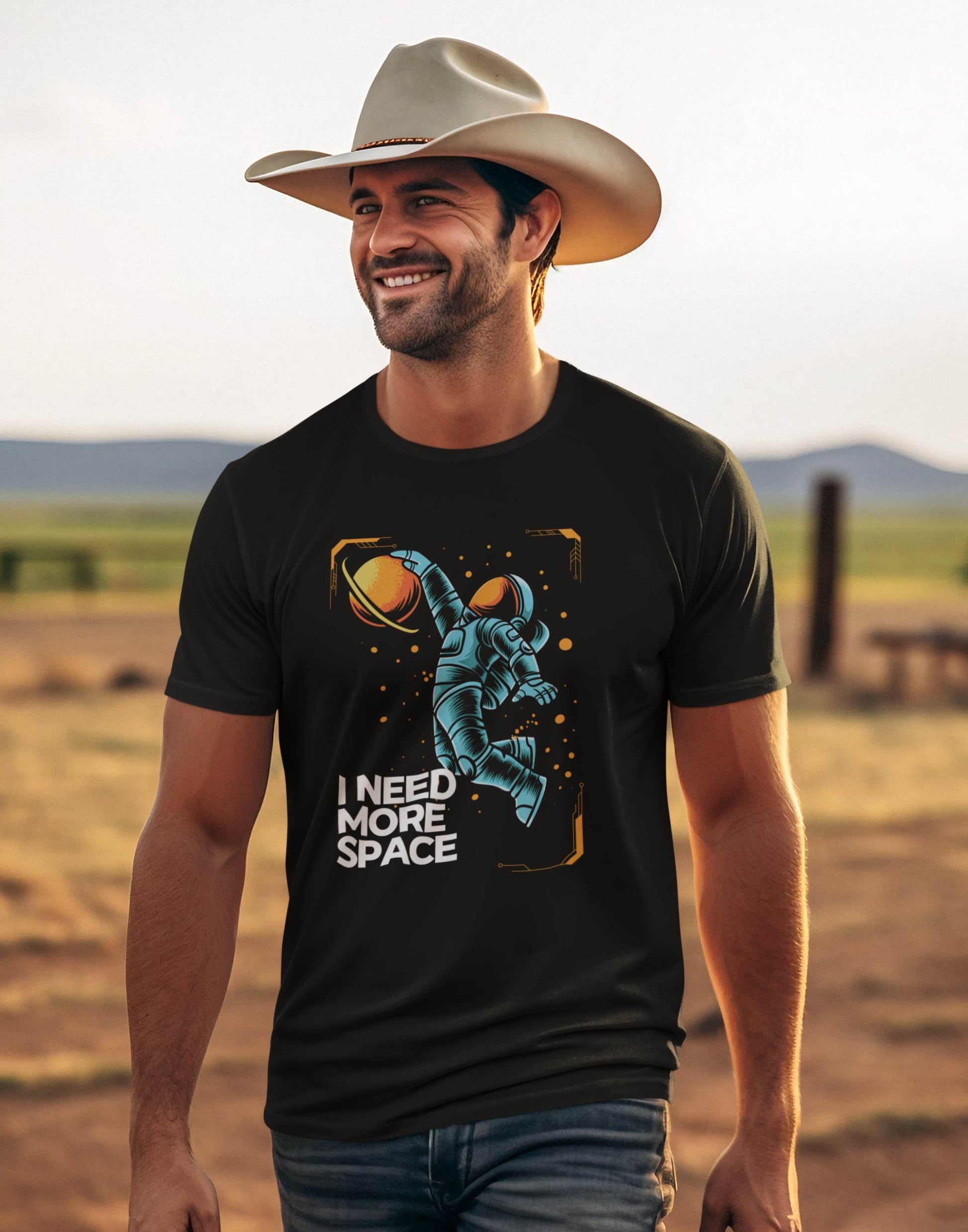 western-aesthetic-mockup-of-a-smiling-man-wearing-a-t-shirt-and-a-cowboy-hat