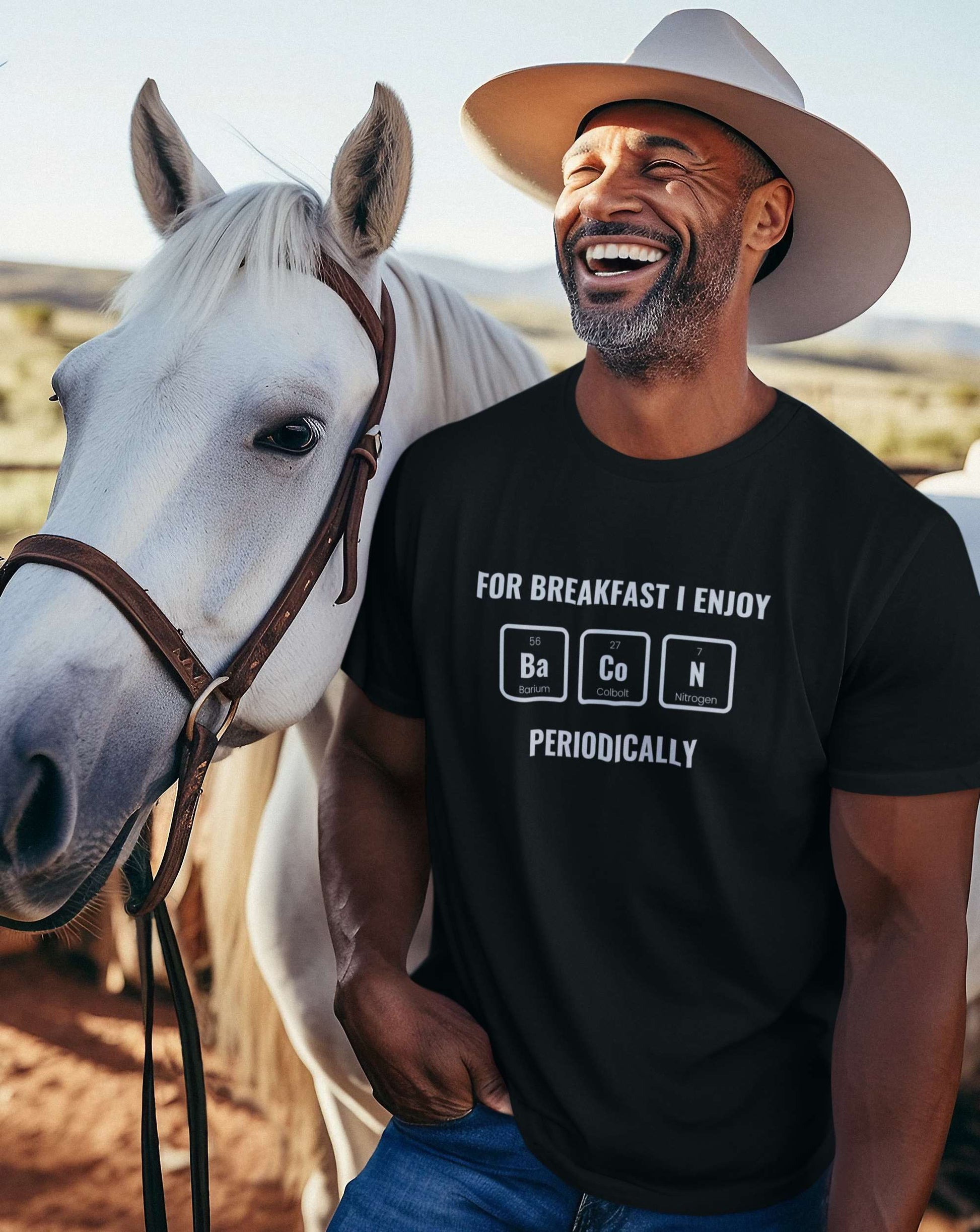 western-american-farmer-dressed-with-a-black-t-shirt-mockup-featuring-a-happy-cowboy-with-a-horse