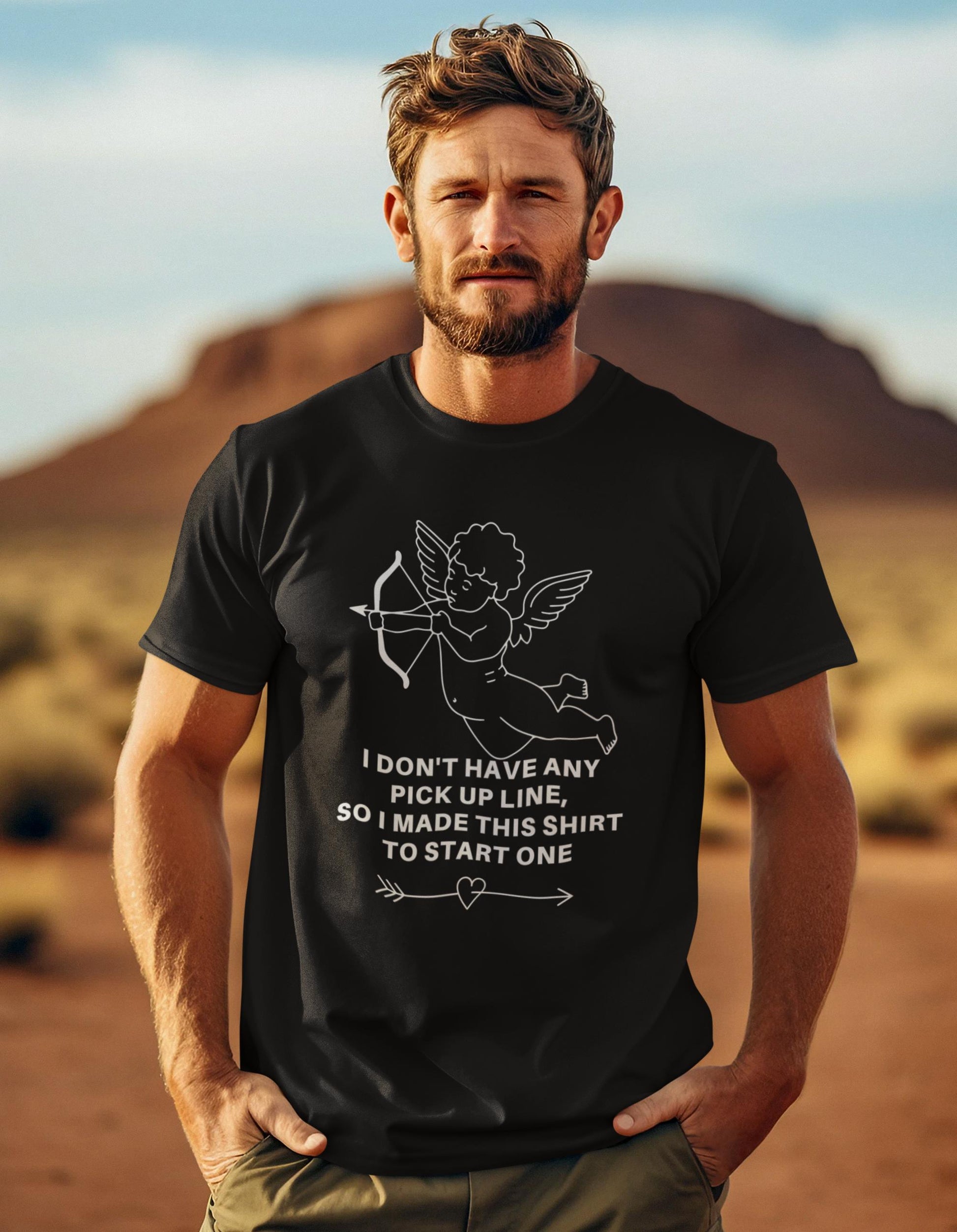 western-themed-mockup-featuring-a-bearded-man-wearing-a-black-t-shirt-with-catchy-pick-up-line