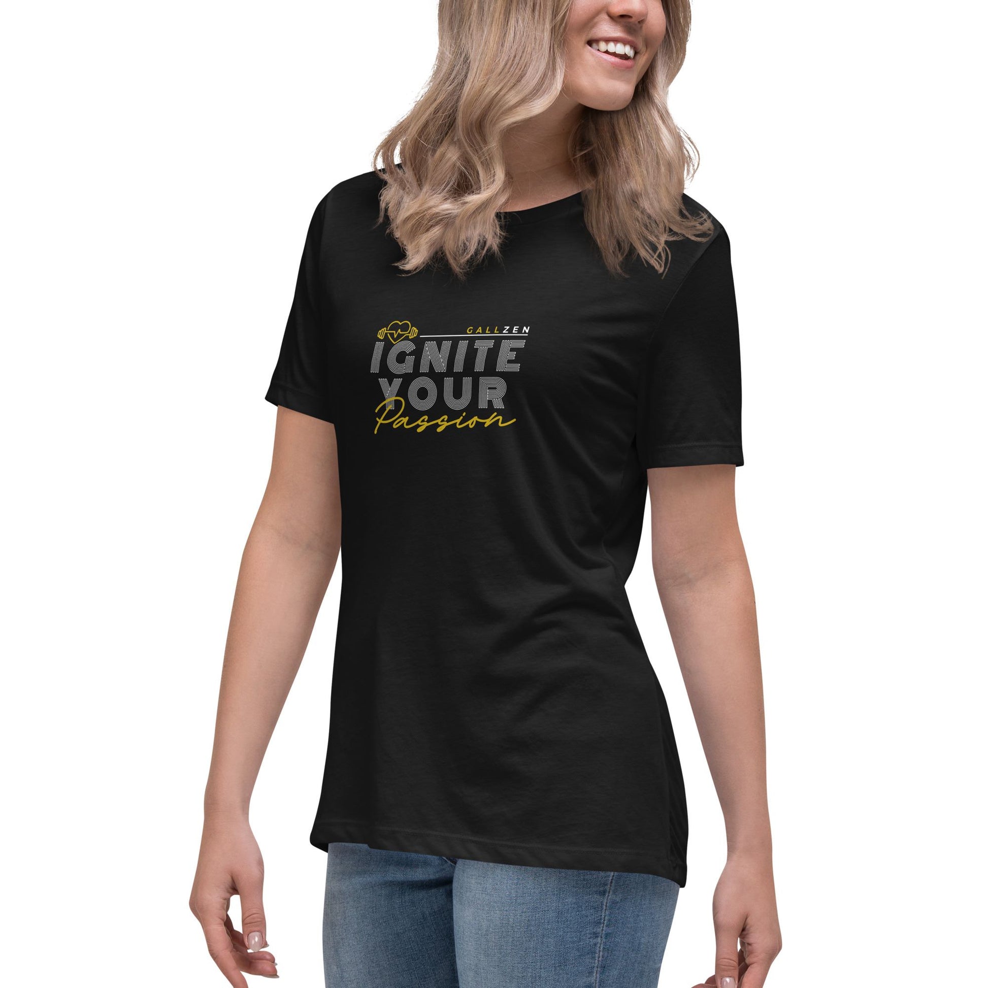 women-black-t-shirt-ignite-your-passion-left-front-side