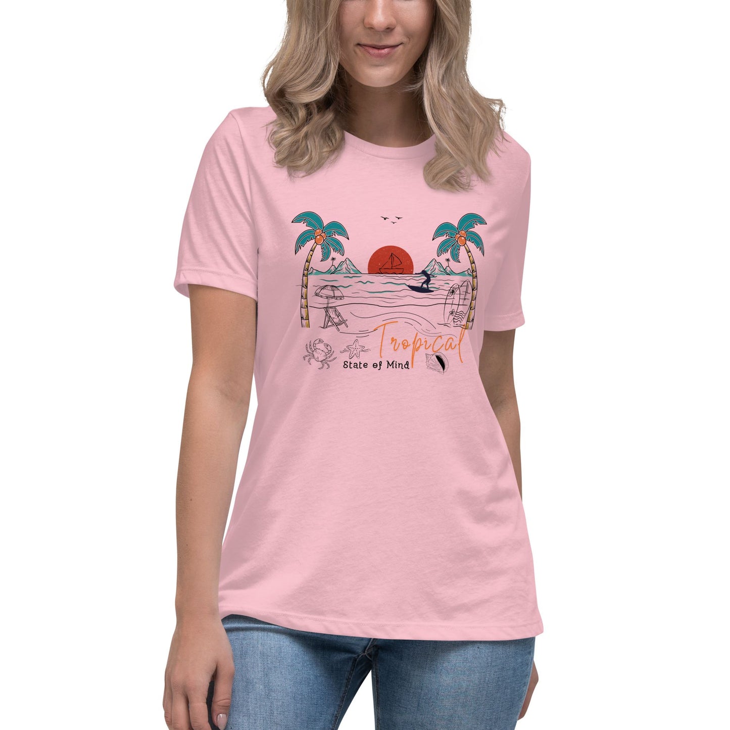 womens-summer-beach-t-shirt-pink-front