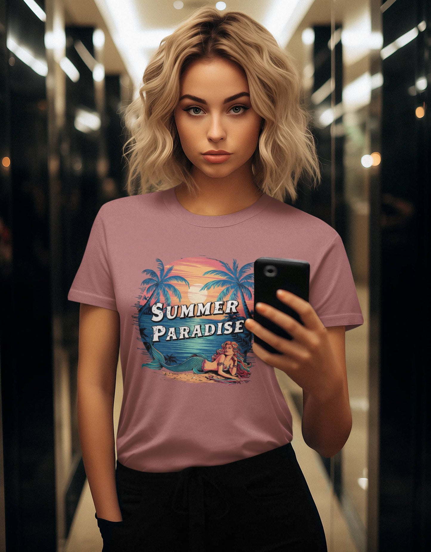 young-woman-trying-a-classic-T-shirt-for-the-summer-season-and-then-taking-a-selfie-in-the-fitting-room-at-the-Mall